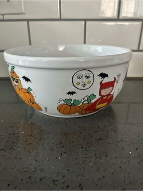 Goblins by Ursula Dodge White Ceramic Bowl with Halloween Design